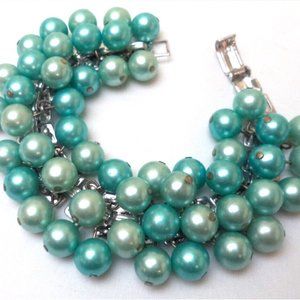 Beautiful vintage cha cha bracelet made in Japan 1960s multicolors of mints and